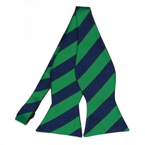 Kelly Green and Navy Blue Striped Self-Tie Bow Tie