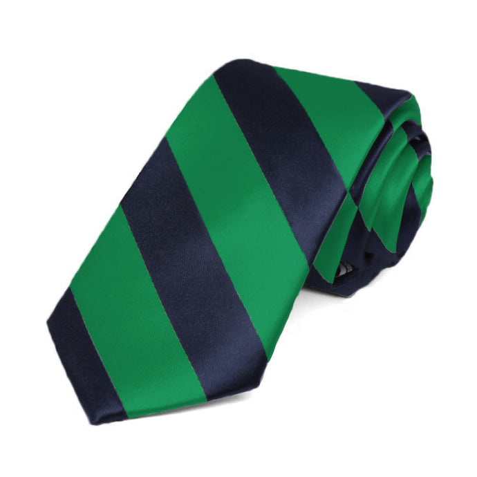 Kelly Green and Navy Blue Striped Slim Tie, 2.5
