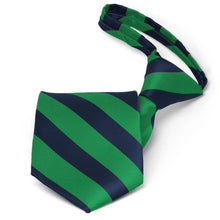 Load image into Gallery viewer, Pre-tied kelly green and navy blue striped zipper tie