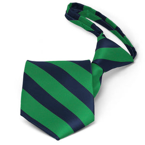 Pre-tied kelly green and navy blue striped zipper tie