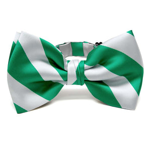 Kelly Green and Pale Silver Striped Bow Tie