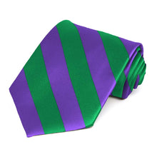 Load image into Gallery viewer, Kelly Green and Purple Striped Tie