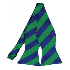 Kelly Green and Royal Blue Striped Self-Tie Bow Tie