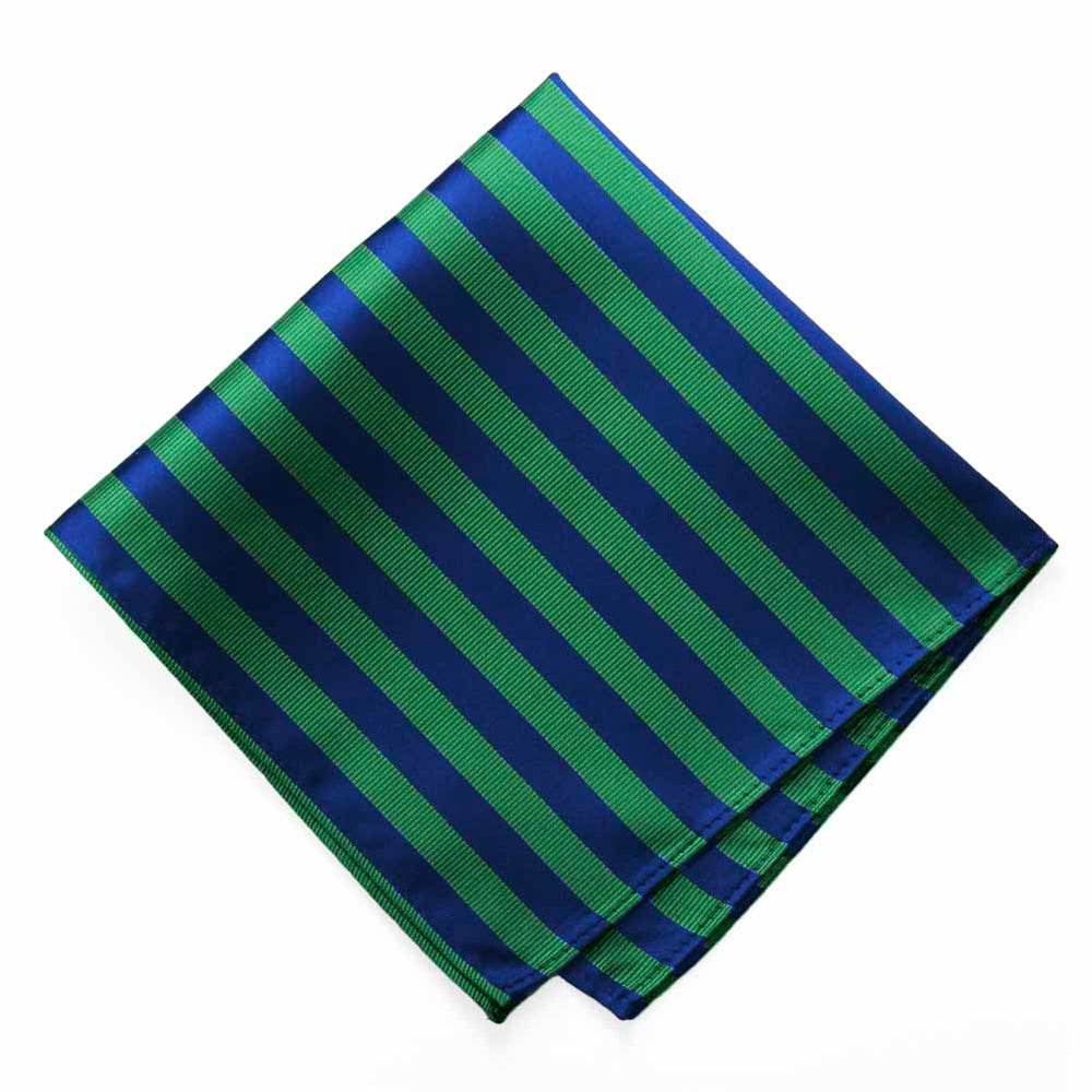 Kelly Green and Royal Blue Formal Striped Pocket Square