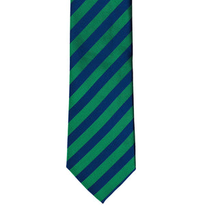 Front view kelly green and royal blue striped tie