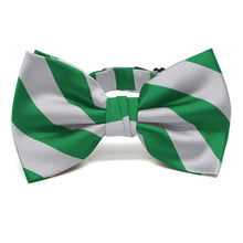 Load image into Gallery viewer, Kelly Green and Silver Striped Bow Tie