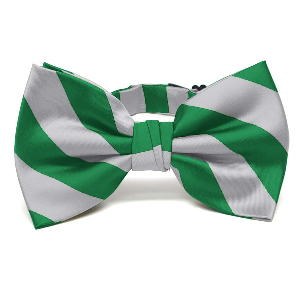 Kelly Green and Silver Striped Bow Tie