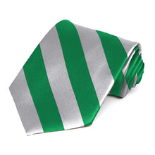 Load image into Gallery viewer, Kelly Green and Silver Striped Tie