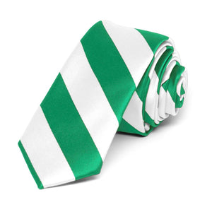 Kelly Green and White Striped Skinny Tie, 2" Width