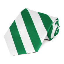 Load image into Gallery viewer, Kelly Green and White Extra Long Striped Tie