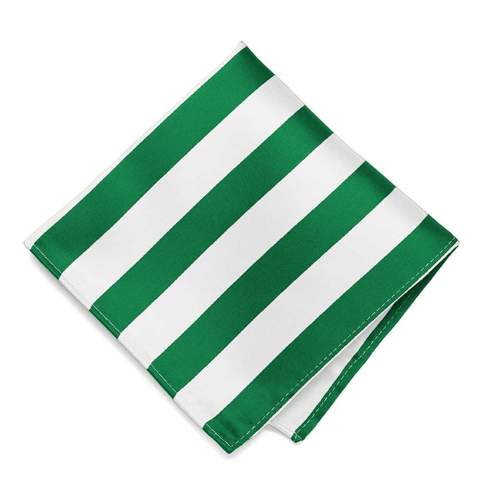 Kelly Green and White Striped Pocket Square