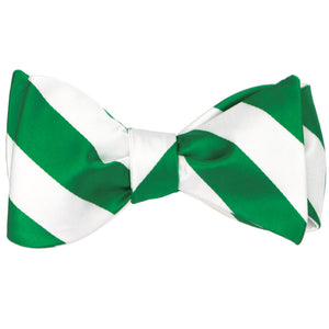 A kelly green and white striped self-tie bow tie
