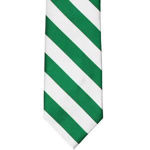 Front view of a kelly green and white striped tie