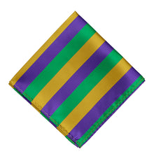 Load image into Gallery viewer, A pocket square in dark purple, green and gold, folded into a diamond