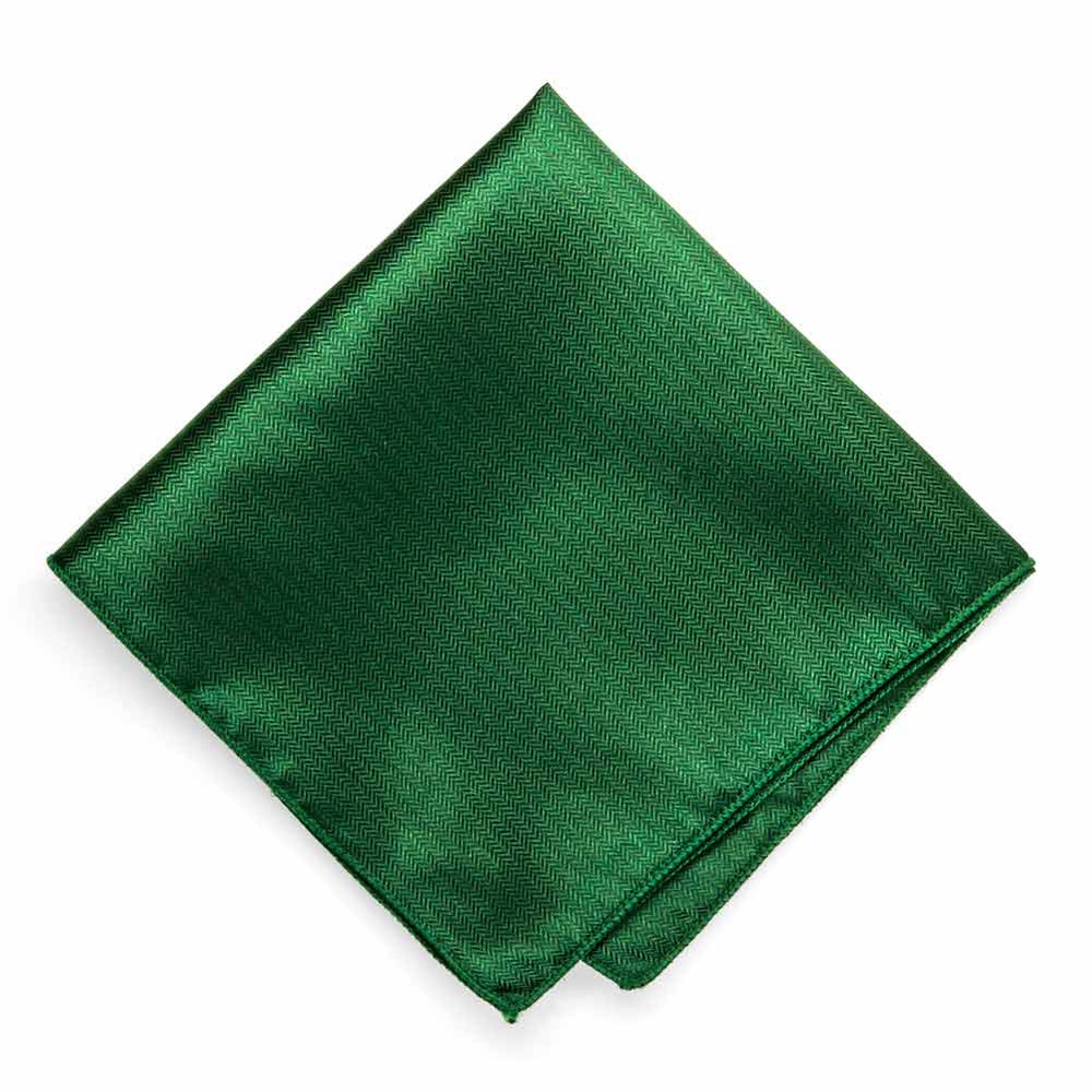 Kelly Green Herringbone Silk Pocket Square