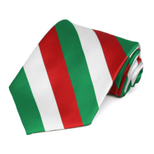 Load image into Gallery viewer, Kelly Green, Red and White Extra Long Striped Tie