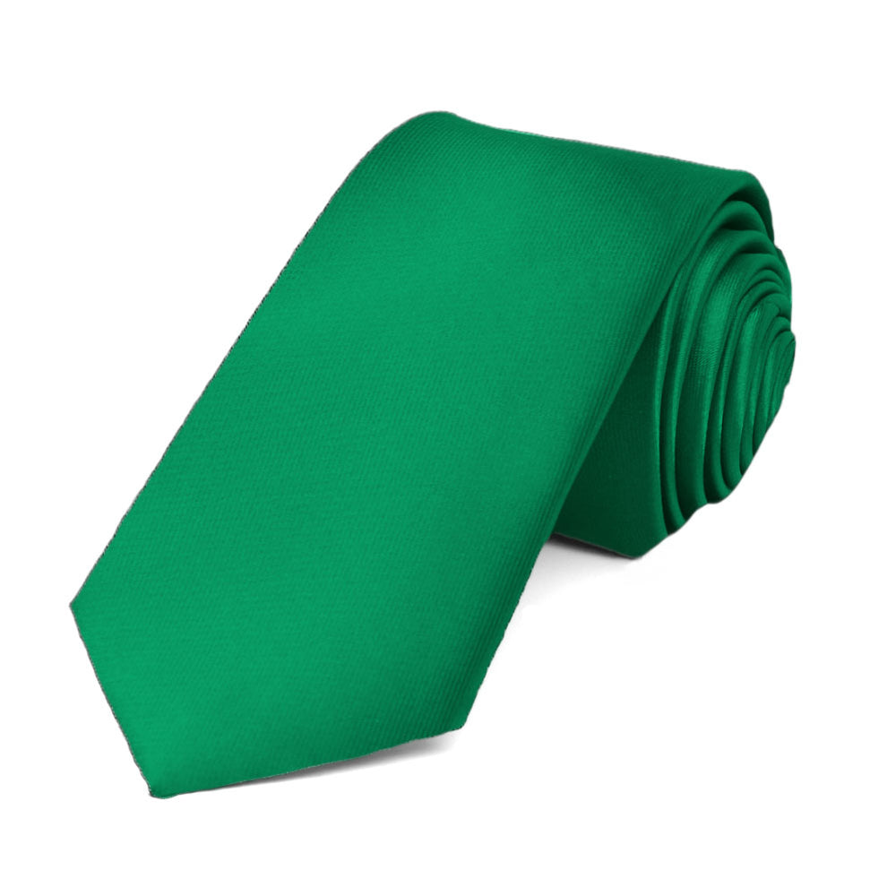 Kelly Green Slim Solid Color Necktie, 2.5