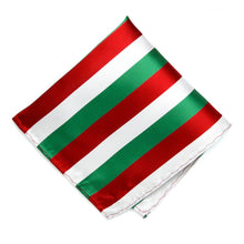 Load image into Gallery viewer, Kelly Green, White and Red Striped Pocket Square