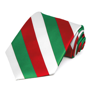 Kelly Green, White and Red Extra Long Striped Tie