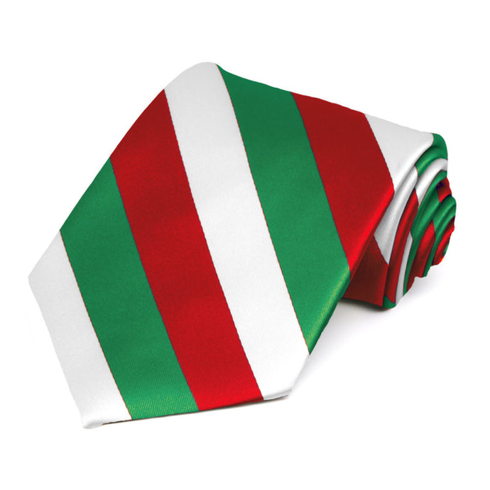 Kelly Green, White and Red Striped Tie