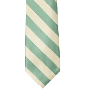 The front of a key largo and cream striped tie, laid out flat