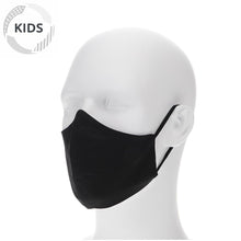 Load image into Gallery viewer, Kids black face mask on a mannequin with filter pocket