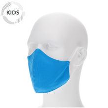 Load image into Gallery viewer, kids bright blue face mask on a mannequin with filter pocket
