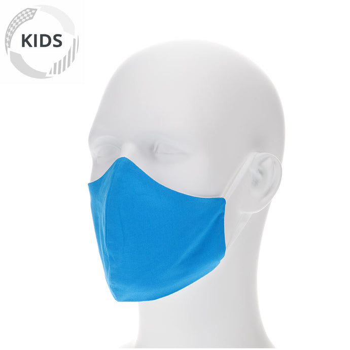 kids bright blue face mask on a mannequin with filter pocket