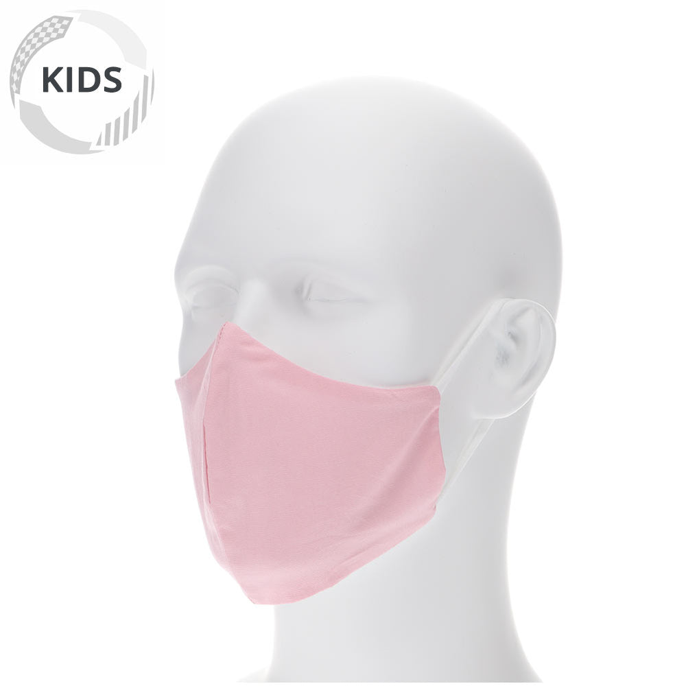 kids dusty pink face mask on a mannequin with filter pocket