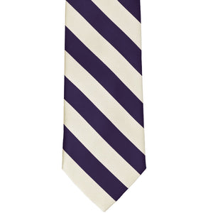 Front view of a lapis and ivory striped tie