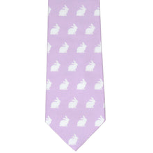Load image into Gallery viewer, White bunny themed tie on a lavender background, front view