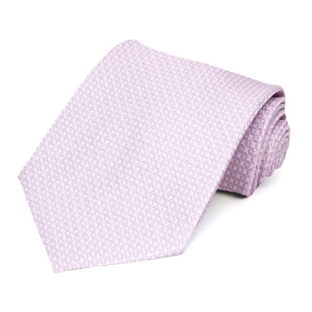 Rolled view of a light purple grain pattern necktie