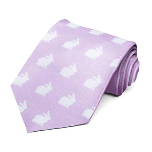 White silhouette bunnies on a lavender tie.