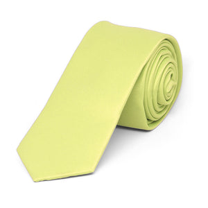 Lemon Lime Skinny Solid Color Necktie, 2" Width