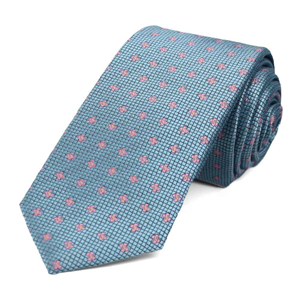 Light serene blue and pink dotted slim tie