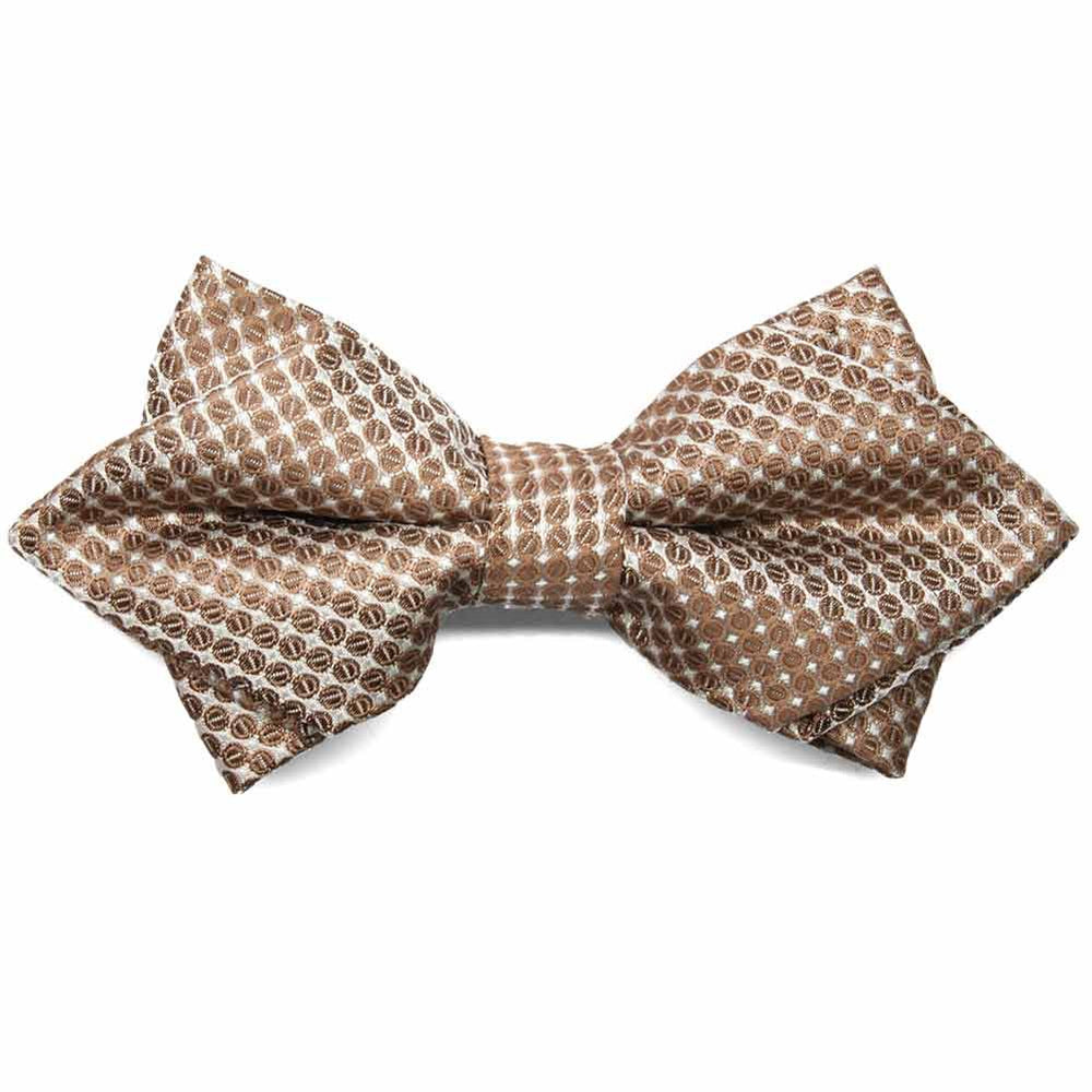 Light brown grain pattern diamond tip bow tie, front view