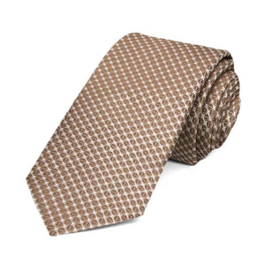 Light brown grain pattern slim necktie, rolled to show texture