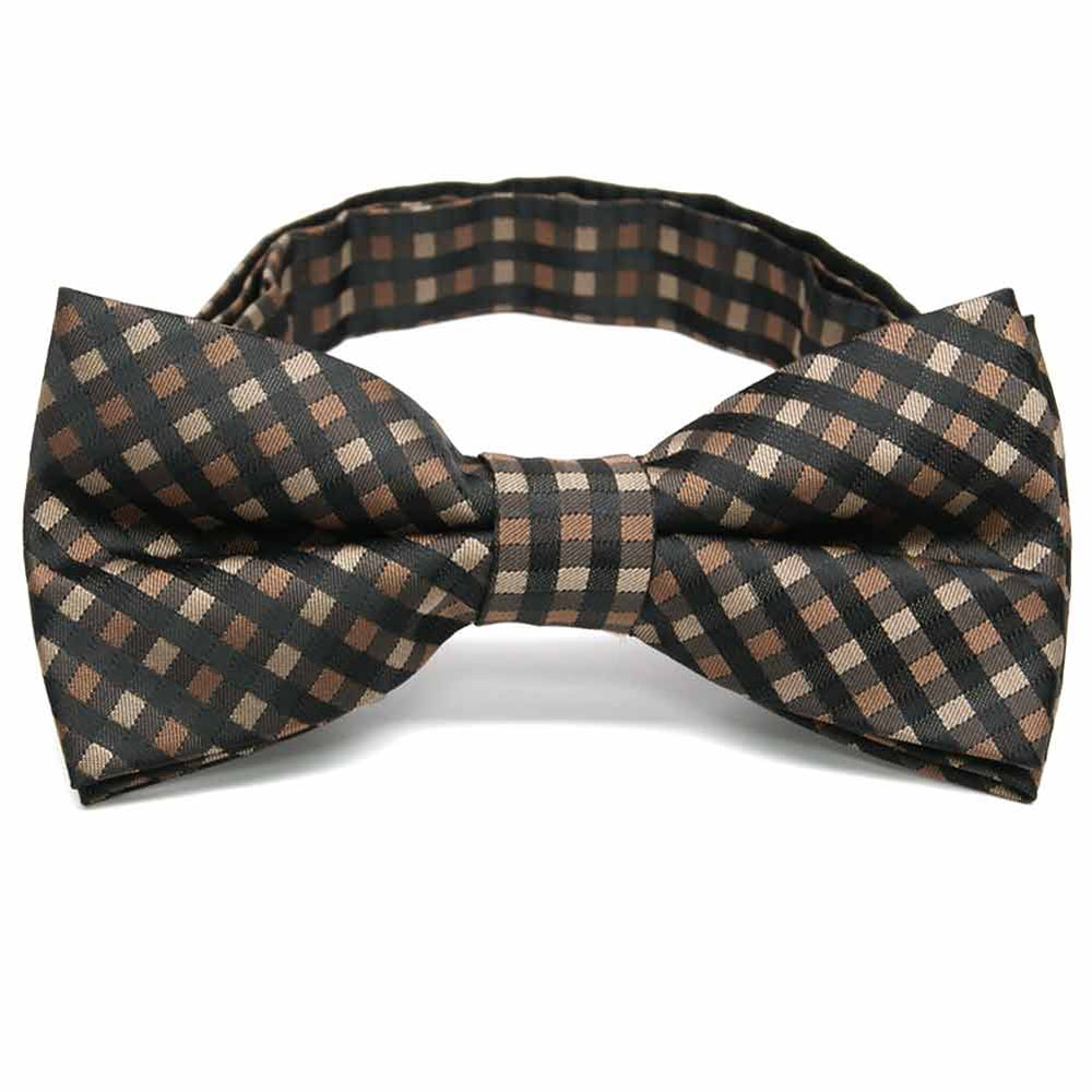 Brown and black plaid bow tie, front view