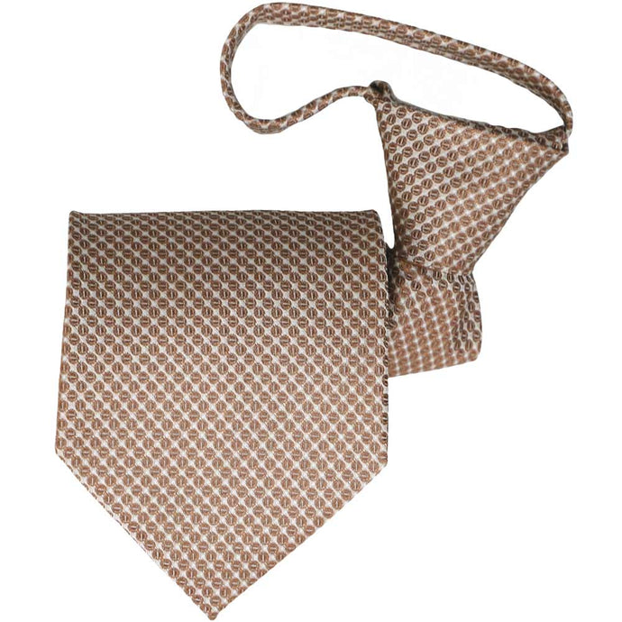 Light brown grain pattern zipper style tie, folded front view