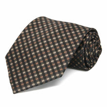 Load image into Gallery viewer, Brown and black plaid necktie, rolled view to show pattern 