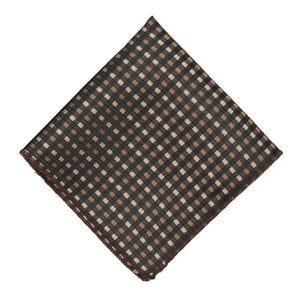 Brown and black plaid pocket square, flat front view