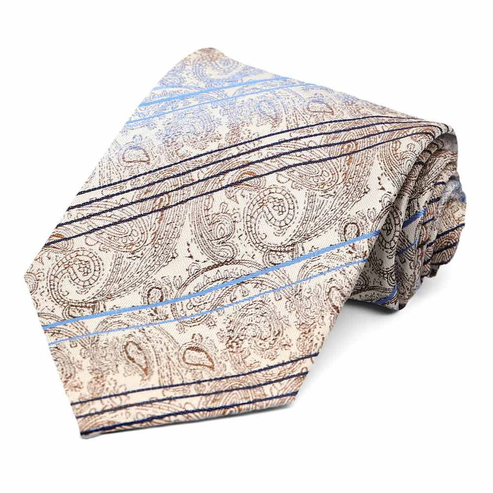 Light brown and blue paisley necktie