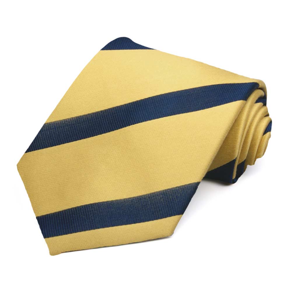 Light Gold and Navy Blue British Striped Cotton/Silk Necktie TieMart Light Gold and Navy Blue British Striped Cotton/Silk Necktie TieMart