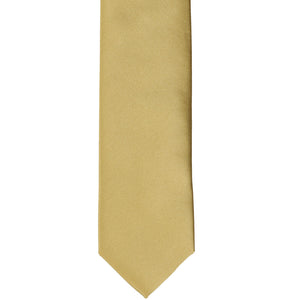 Front button view of a light gold slim tie