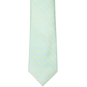 Light jade and yellow polka dot tie, front view
