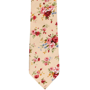 Peach floral narrow tie, laid flat