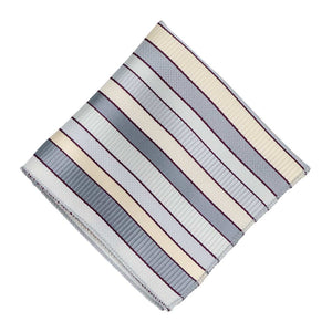 Flat front view of a light silver and cream pocket square