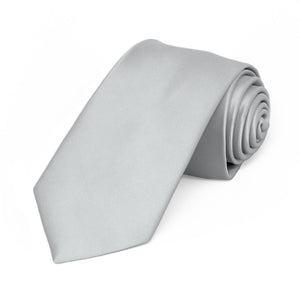 Light Silver Premium Slim Necktie, 2.5" Width