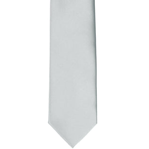 Front bottom view of a light silver slim tie