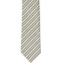 Load image into Gallery viewer, Light yellow and blue striped slim tie, front bottom view